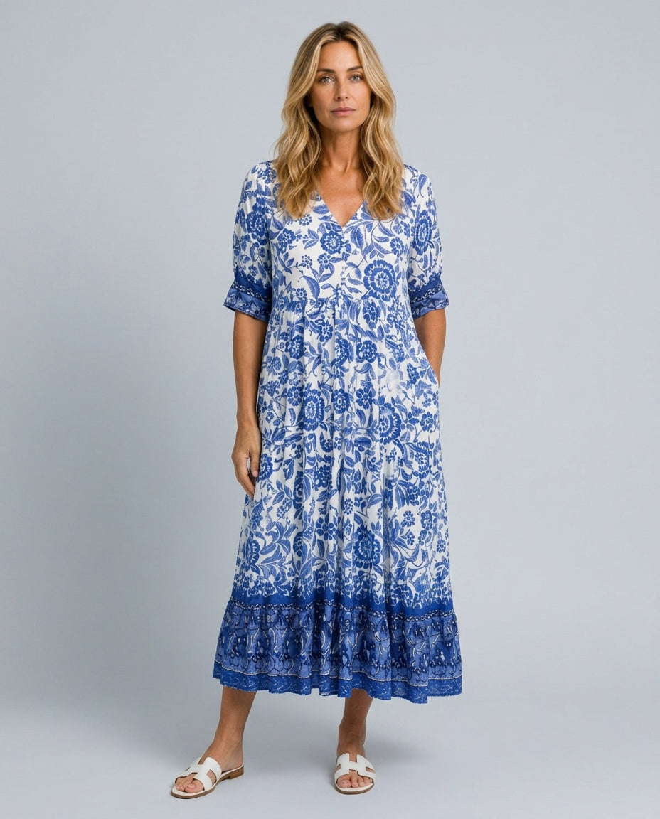 Kinsley | V-Neck Floral Print Midi Dress