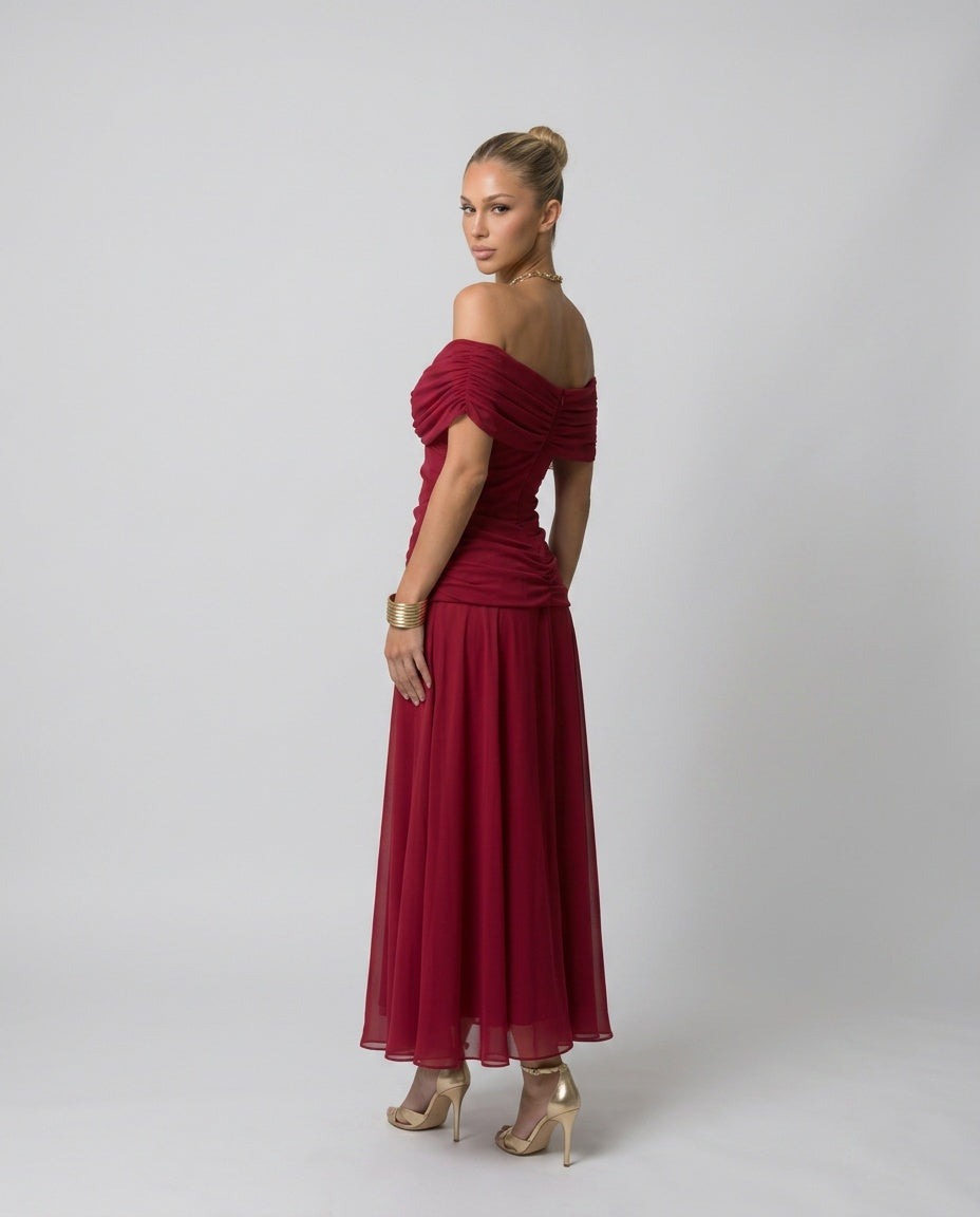 Vera | Off-Shoulder Watercolour Print Maxi Dress