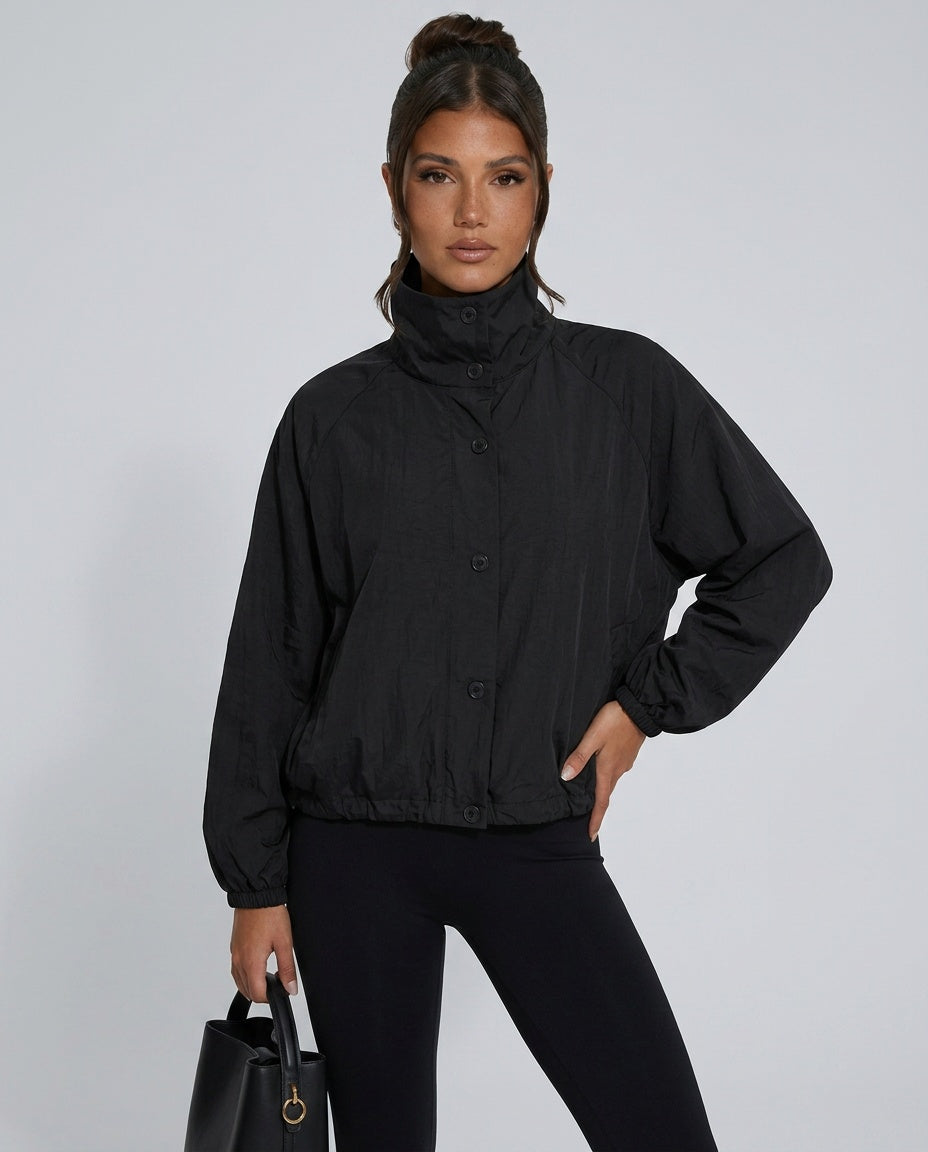 Edda | High Neck Zip Front Puff Sleeve Jacket