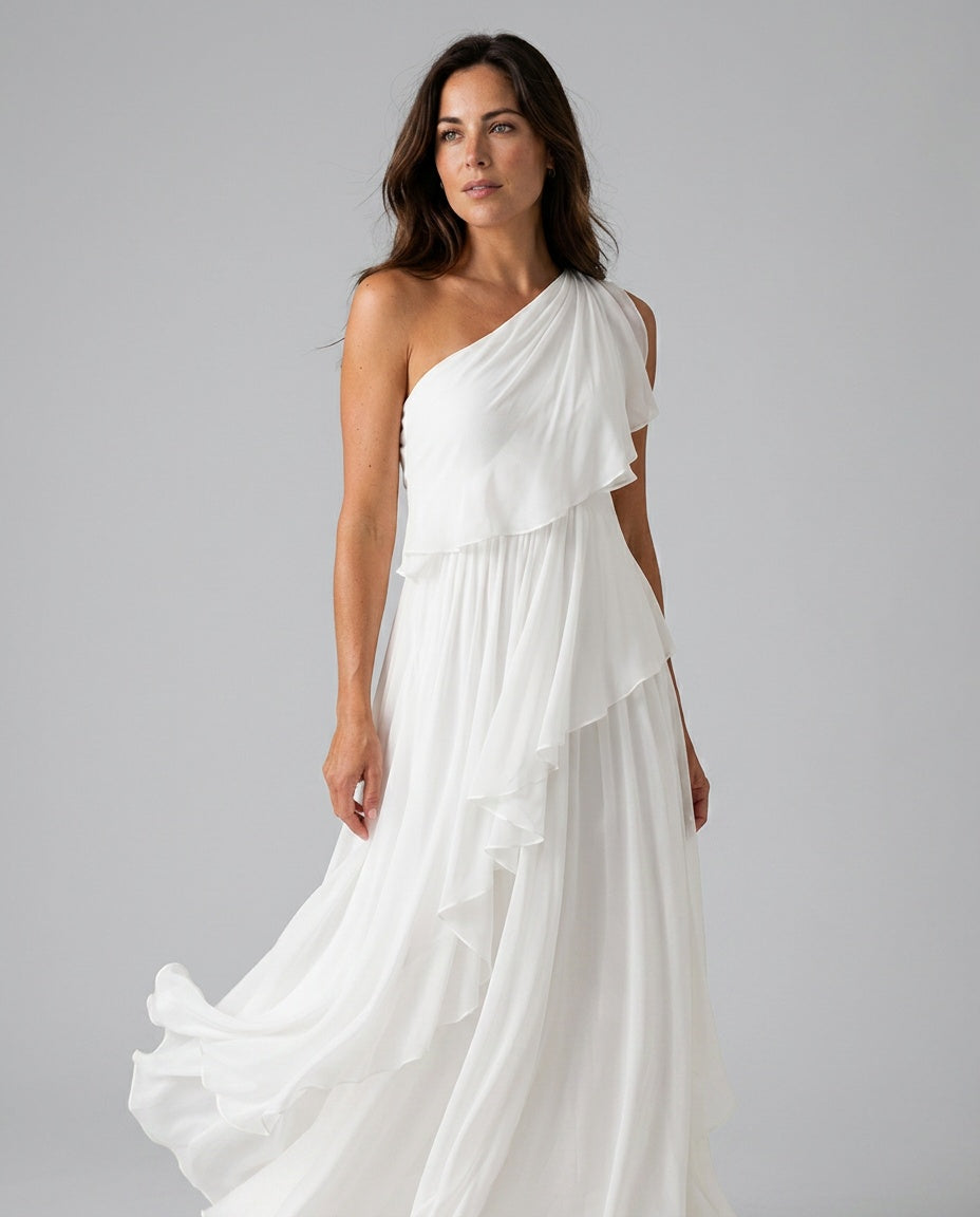 Emerson | Asymmetric Cascading Ruffle Maxi Dress