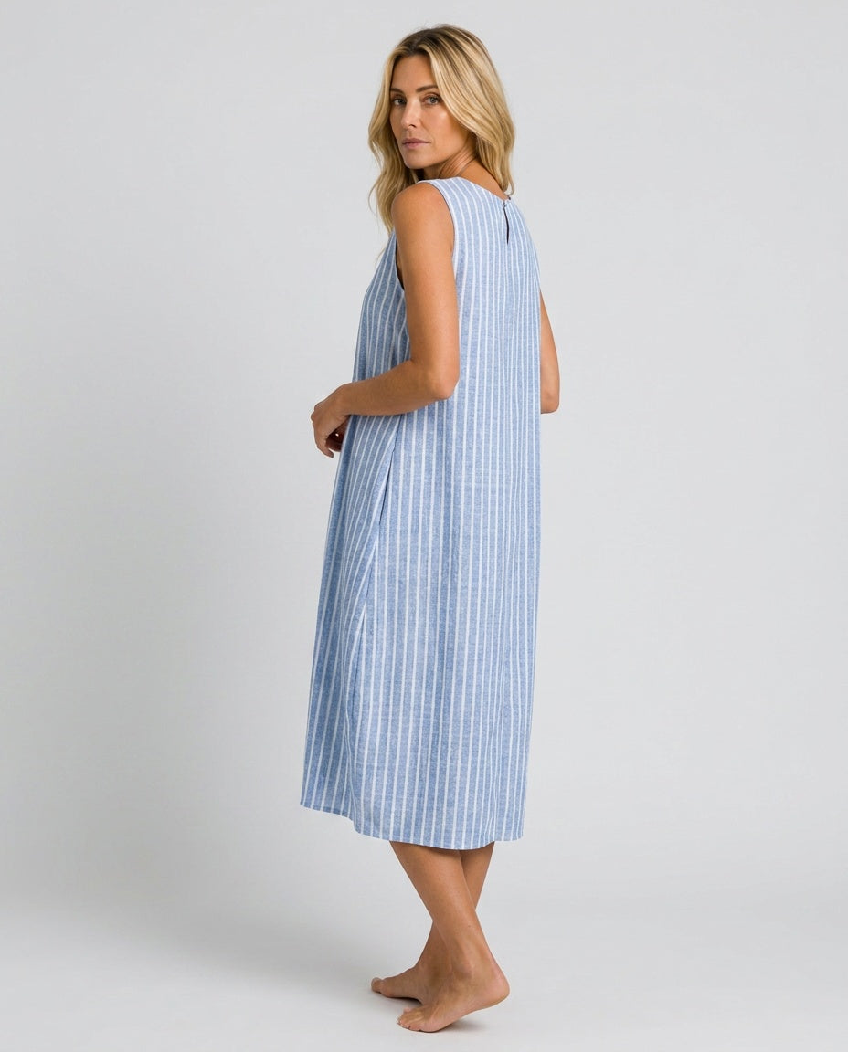 Helena | Printed Gathered Waist Sleeveless Midi Dress