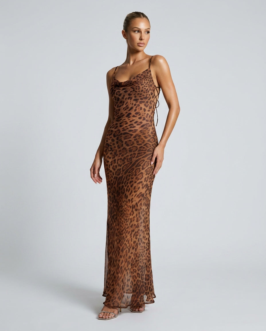 Zanele | Leopard Print Spaghetti Strap Maxi Dress