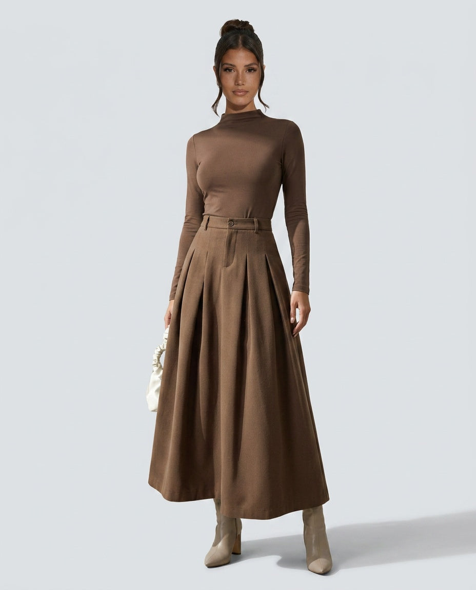 Harlow | Ankle-Length A-Line Stretch Wool Maxi Skirt