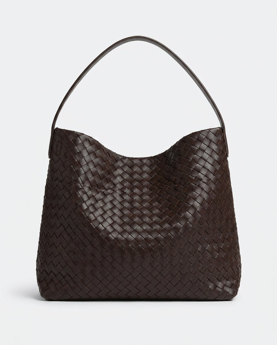 Woven Vegan Leather Structured Tote Bag
