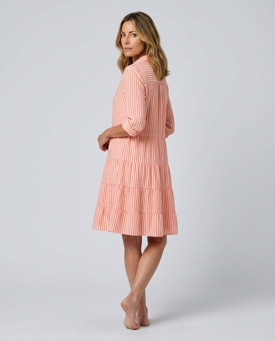 Delphine | Striped Tiered-Hem Midi Dress