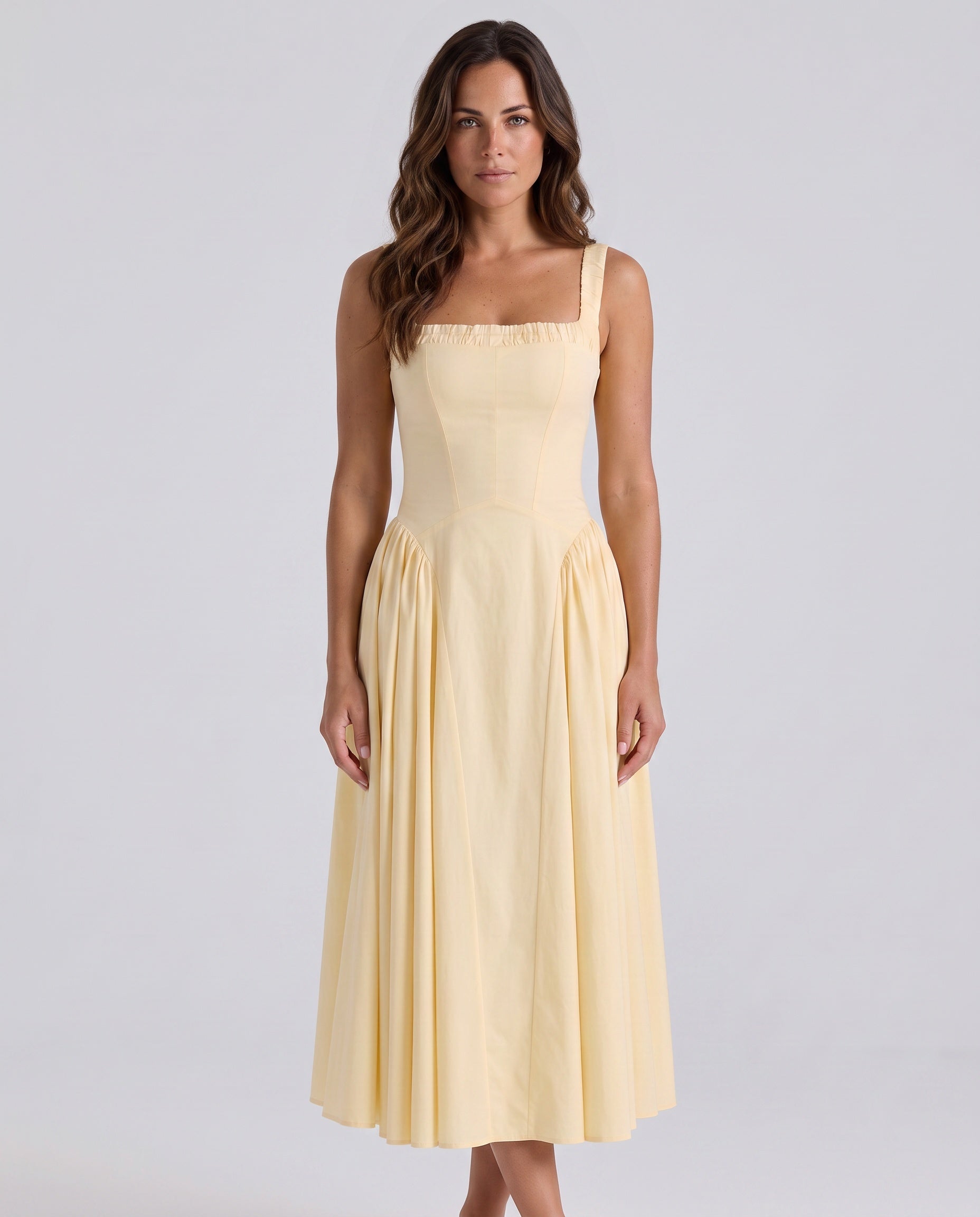 Women's Gathered Sundress Wedding Guest Midi Dress