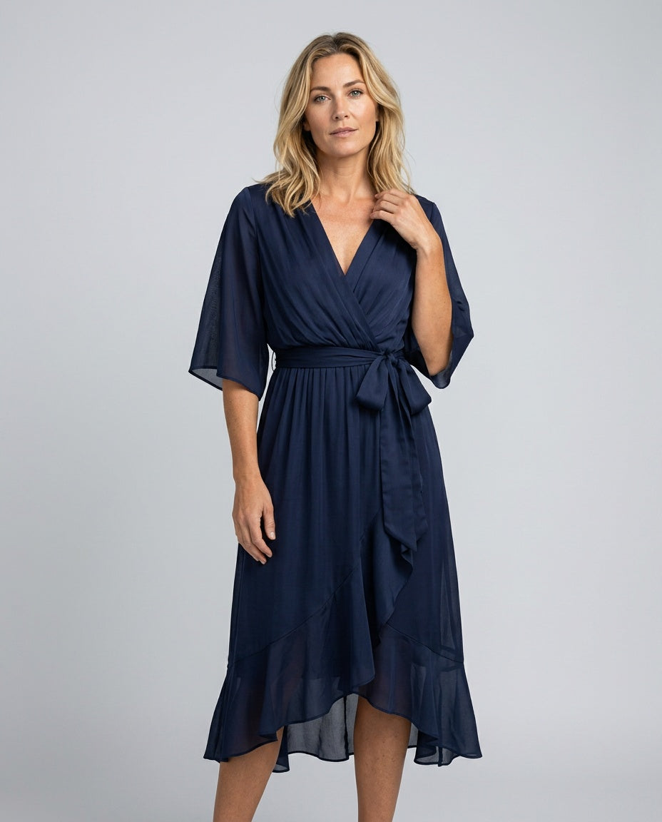 Elin | Flowy Belted Midi Wrap Dress