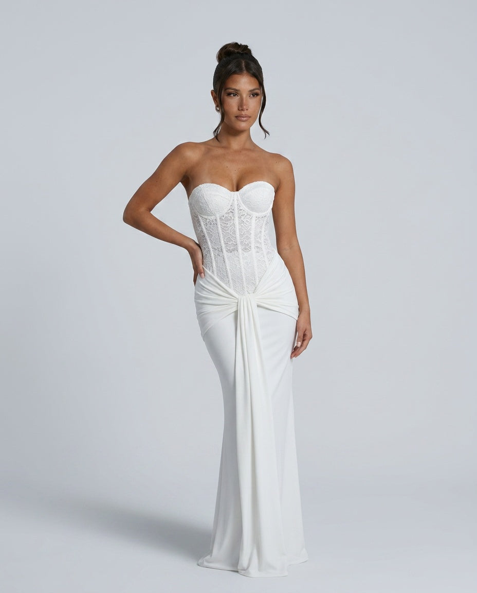 Ines | Off-Shoulder Strapless Black Tie Maxi Dress