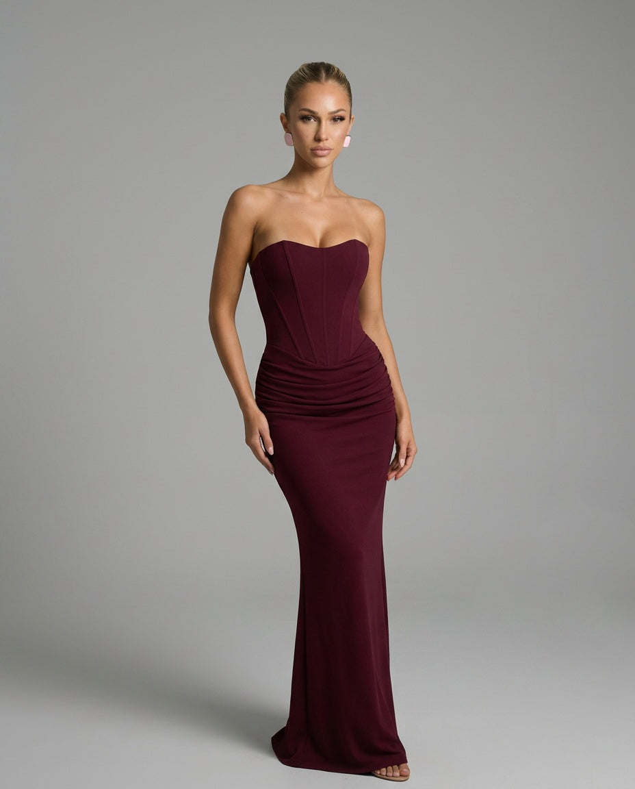Ines | Off-Shoulder Strapless Black Tie Maxi Dress