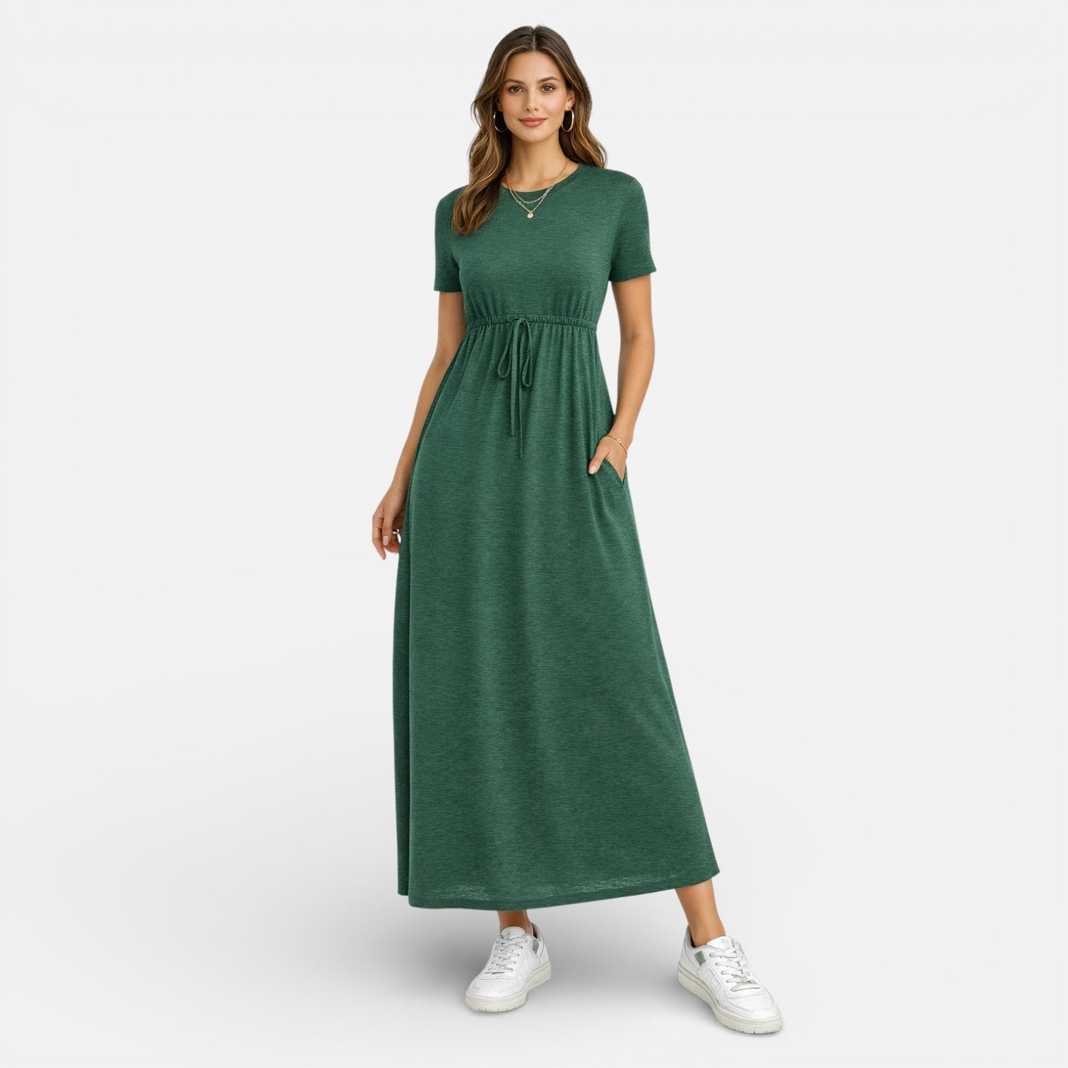 Catalina | Cotton-Blend Short Sleeve Maxi Dress