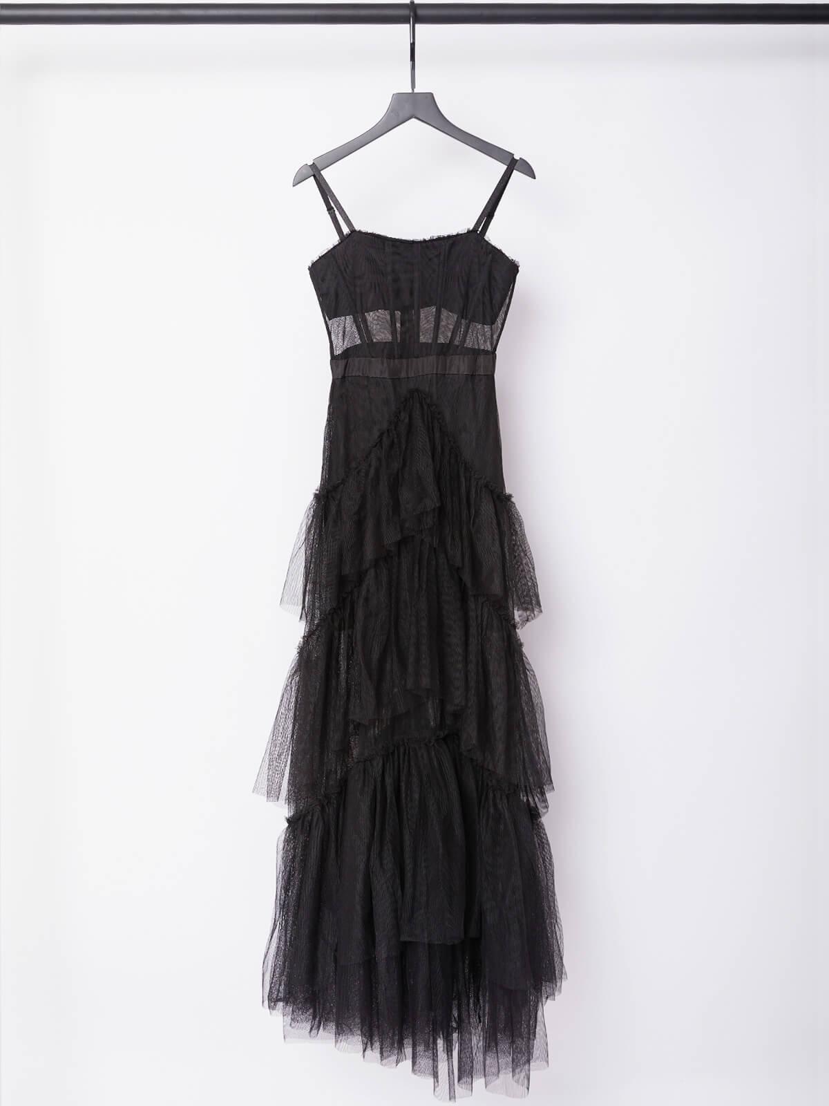 Inaya | Stretch Mesh Black Tie Maxi Dress