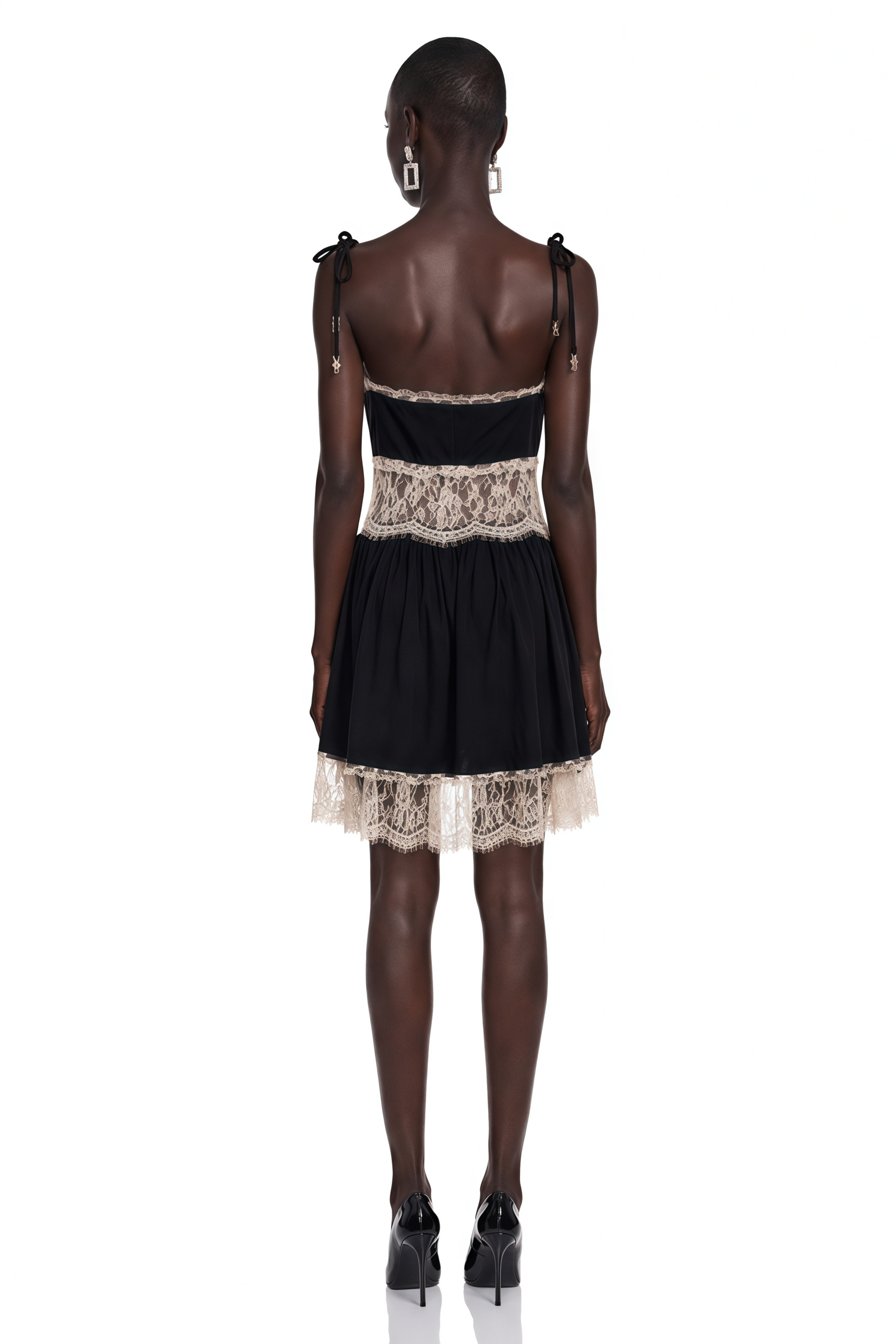 Xenia | Lace Panel Plunge Neck Mini Dress