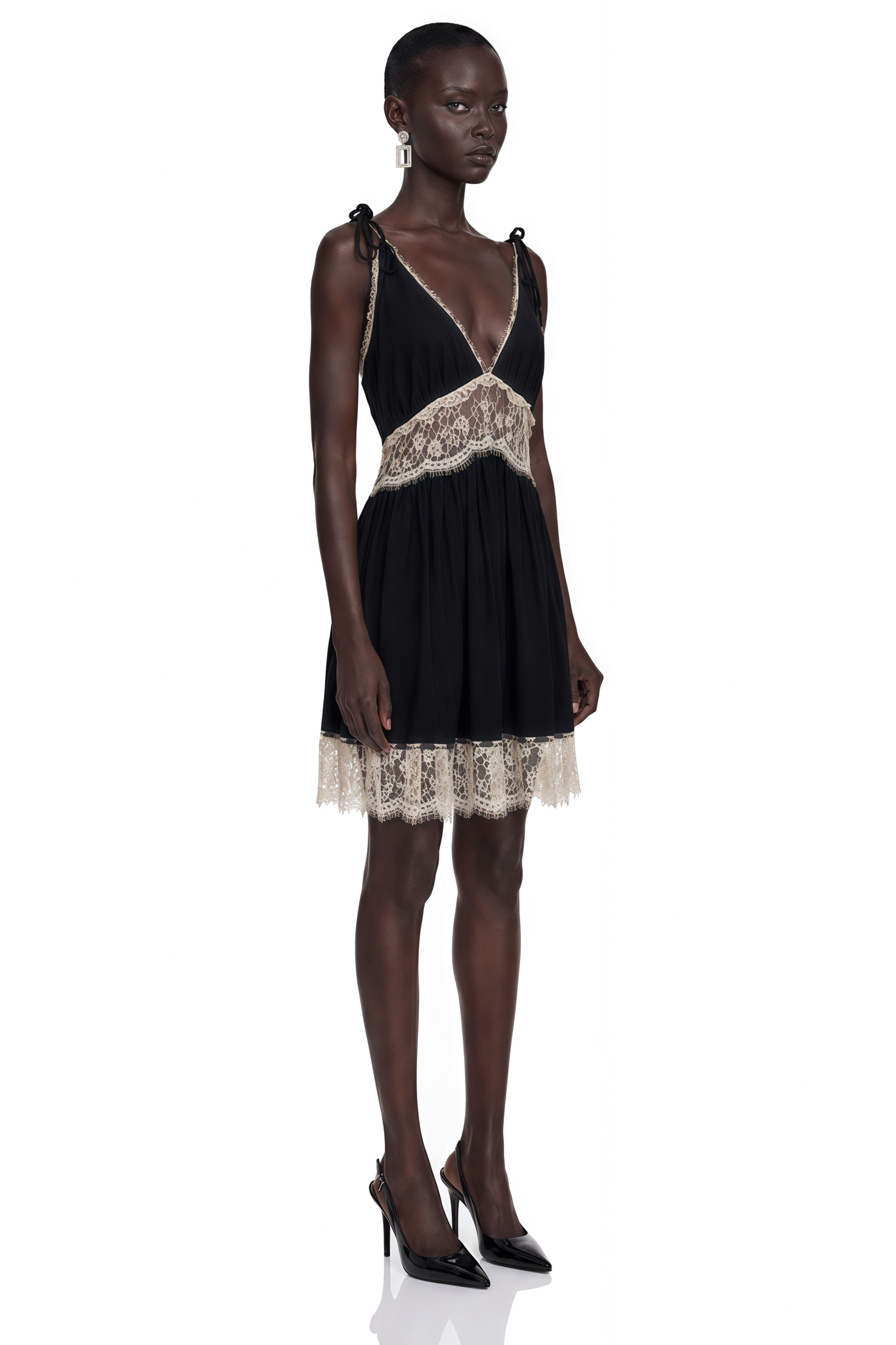 Xenia | Lace Panel Plunge Neck Mini Dress