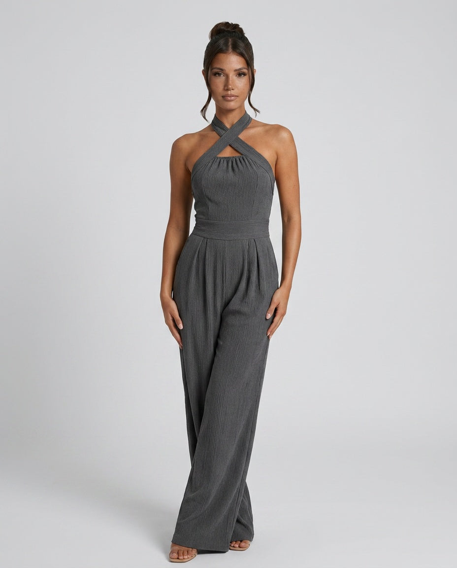 Paloma | Cross Halter Wide-Leg Jumpsuit