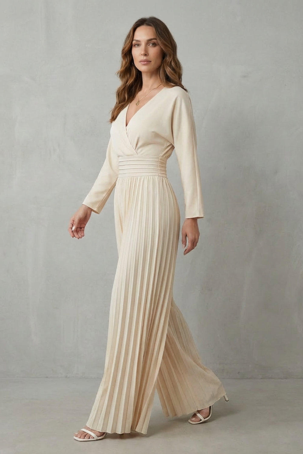 Cleona | Pleated Wide-Leg Satin Jumpsuit