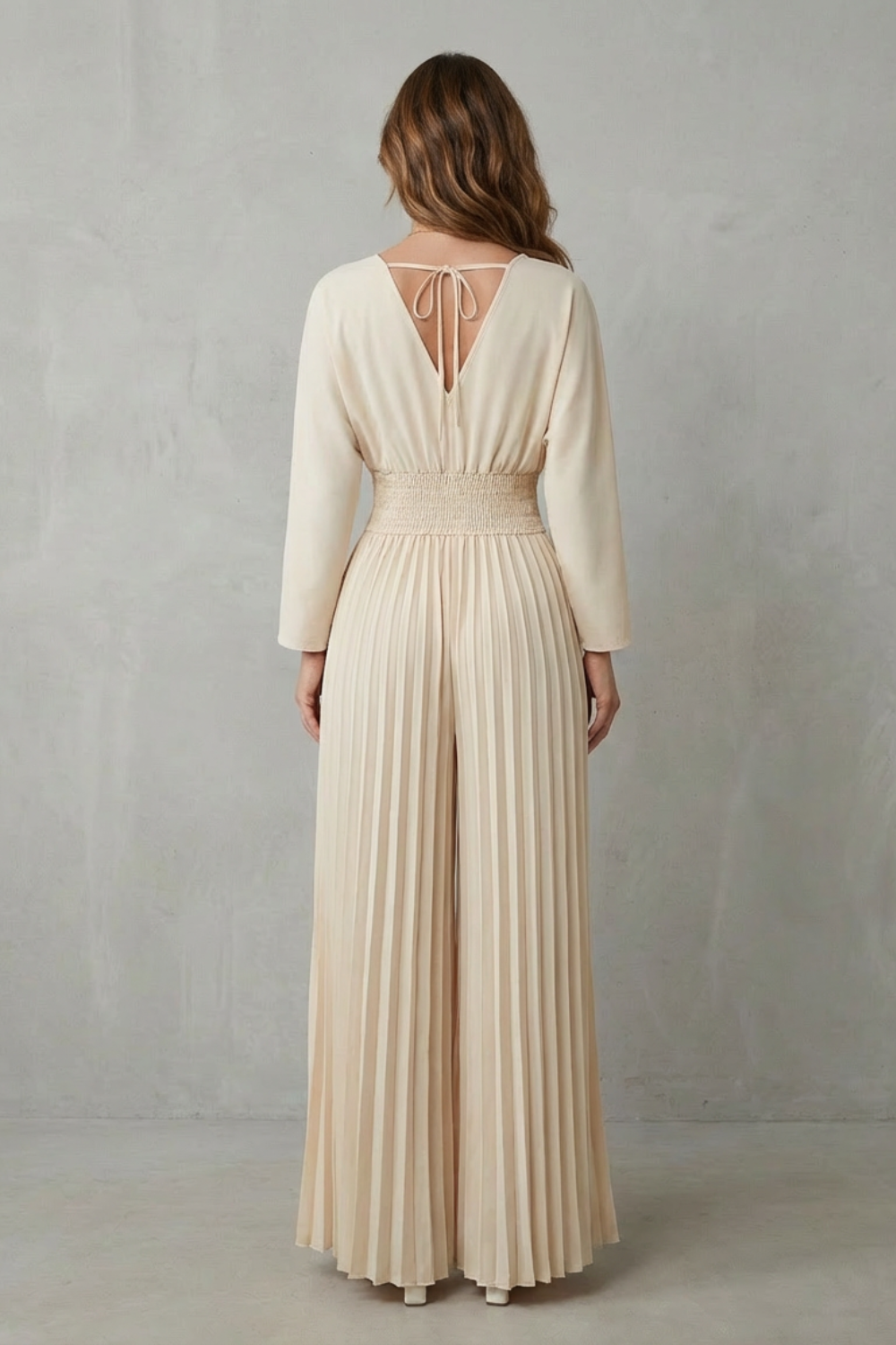 Cleona | Pleated Wide-Leg Satin Jumpsuit