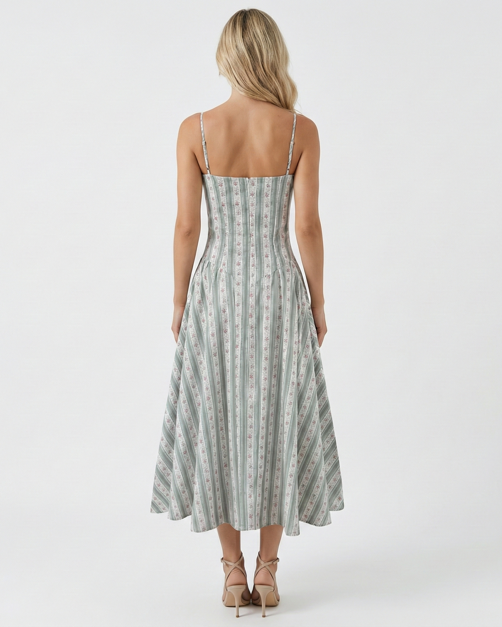 Skylar | Striped Floral Drop Waist Midi Dress