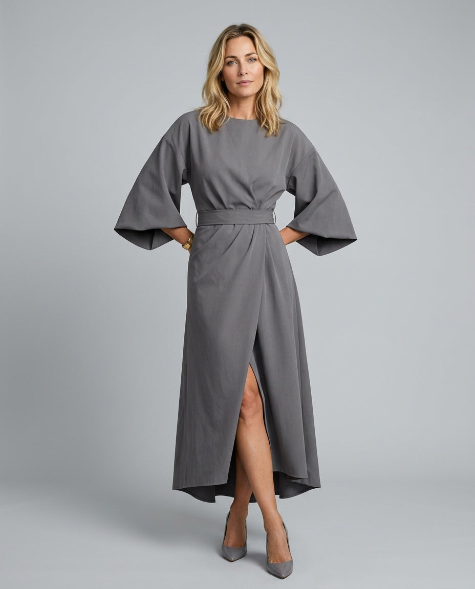 Sawyer | Cape Sleeve Asymmetric Draped Maxi Dress