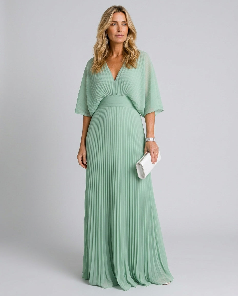 Juliette | V-Neck Short Sleeve Pleated Maxi Dress