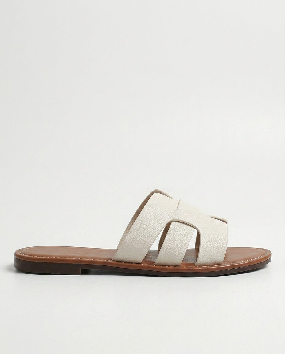 Amara | Leather-Look Flat Slide Sandals