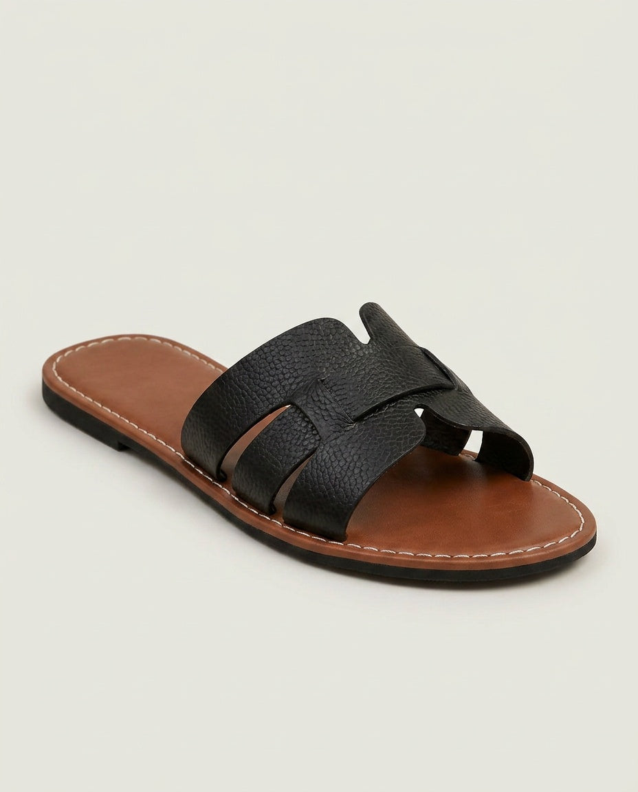 Esme | Cushioned Flat Leather Slide Sandals