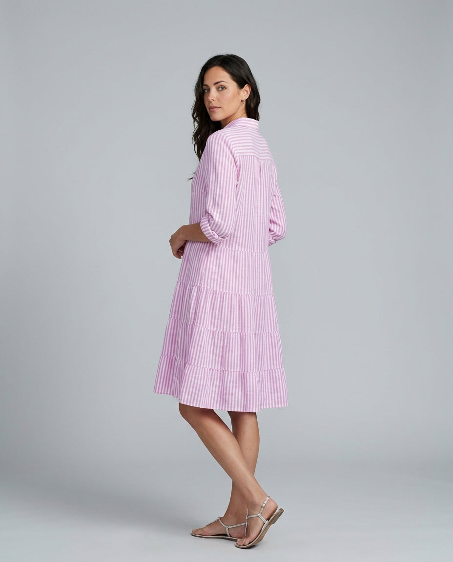 Delphine | Striped Tiered-Hem Midi Dress