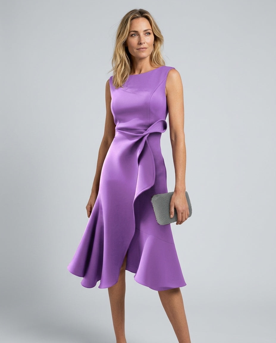 Grace | Draped Asymmetric Sleeveless Midi Dress