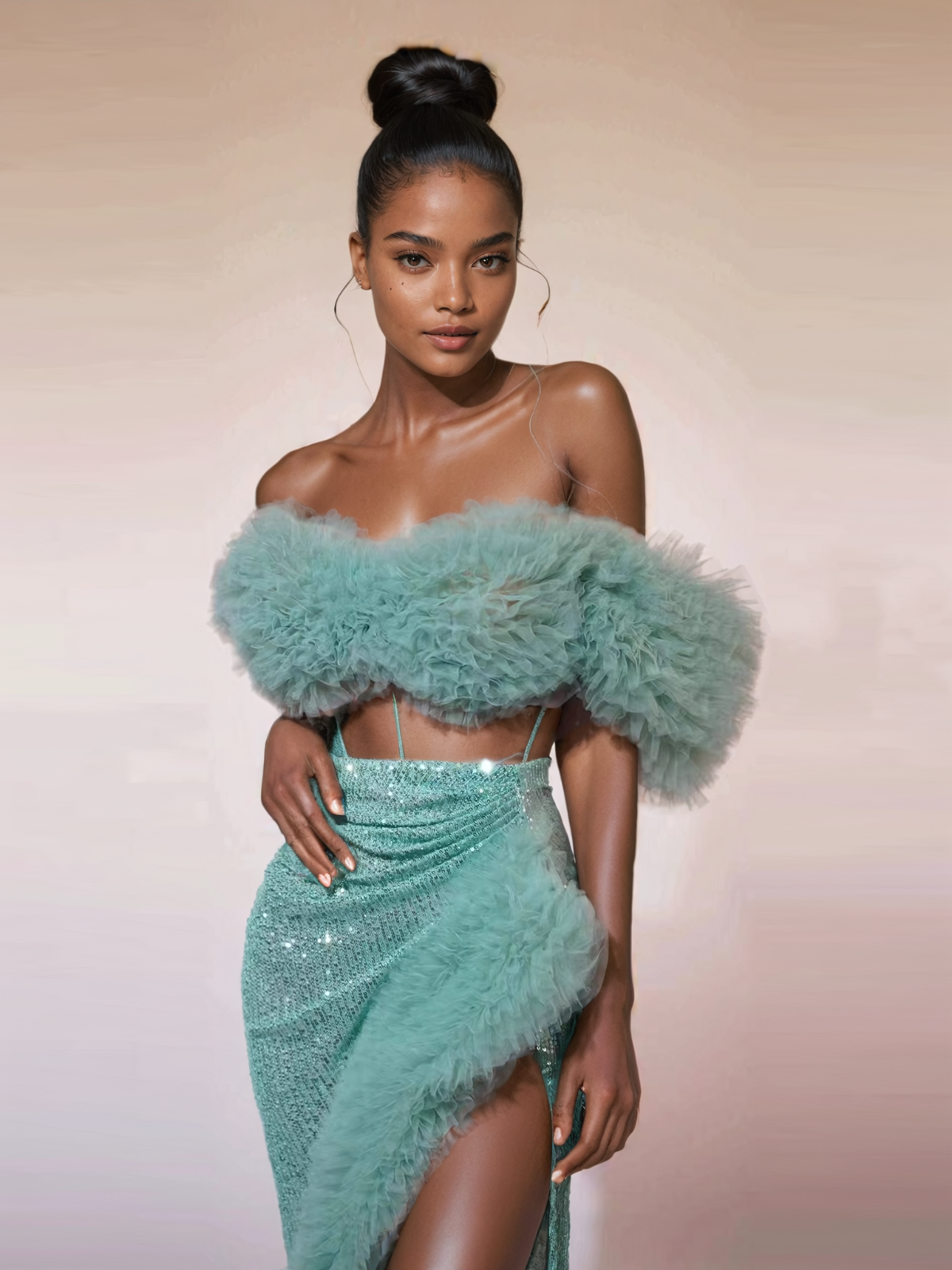 Kira | Corset Tulle Trimmed Sequin Skirt Set