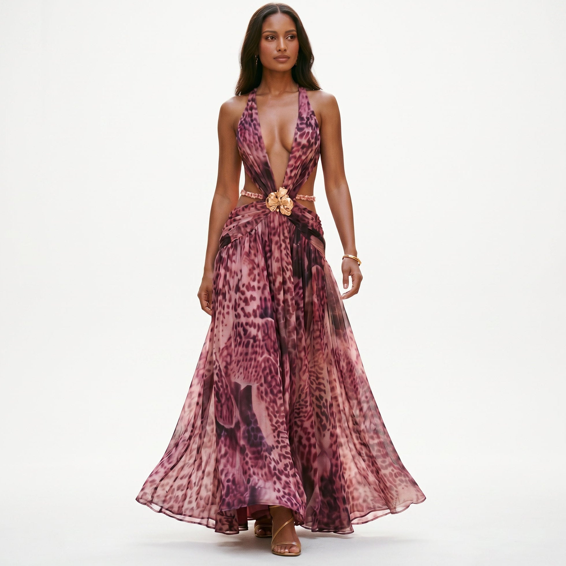 Dahlia | Deep V-Neck Chiffon Maxi Dress