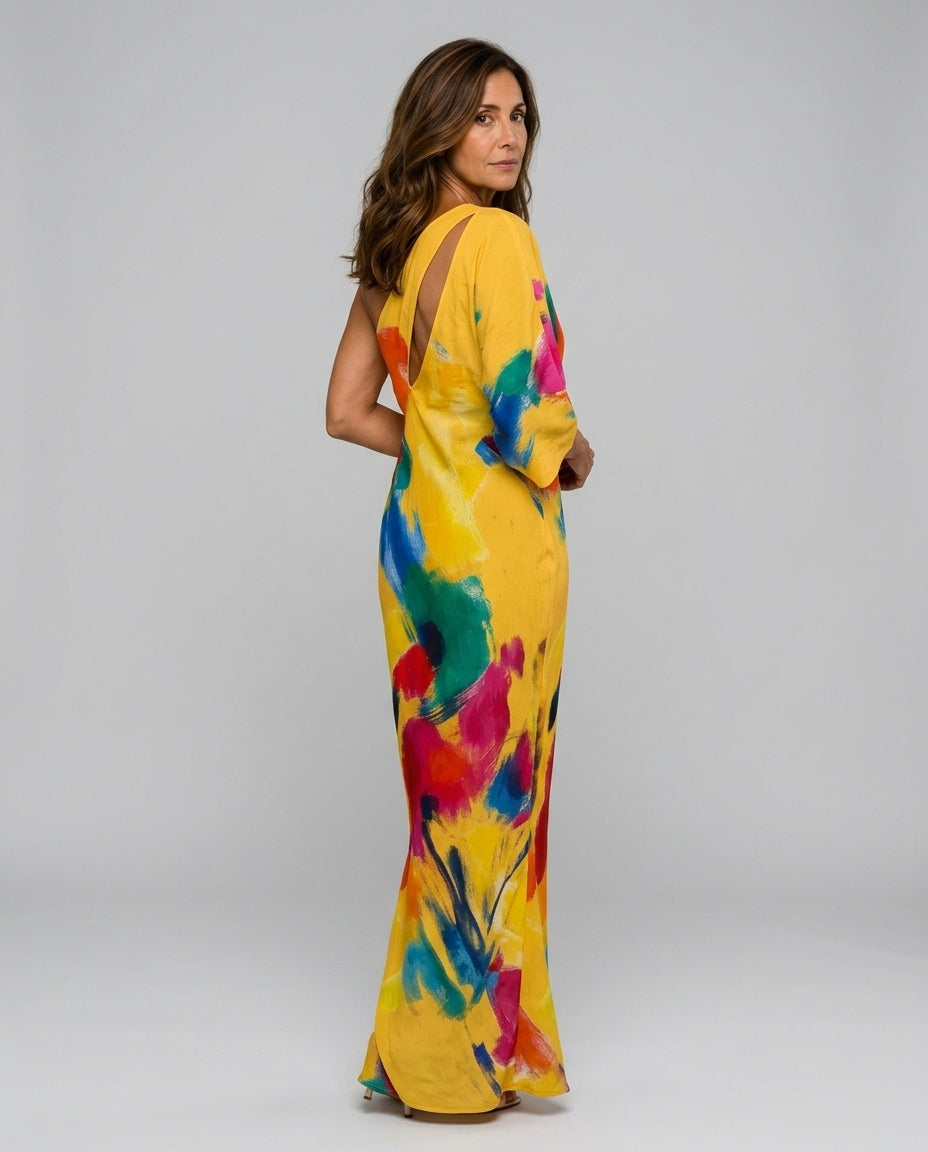 Priya | One-Shoulder Abstract Print Maxi Dress
