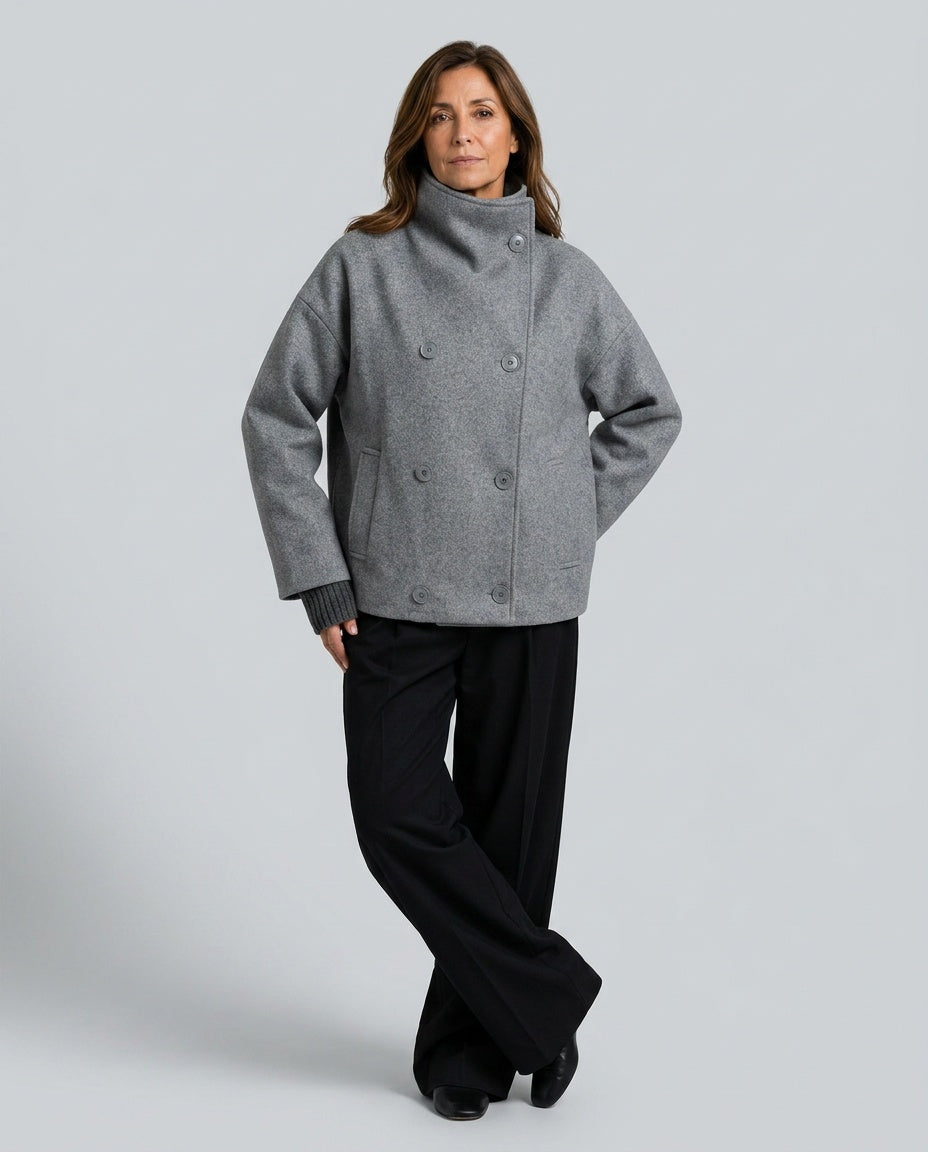 Callista | Double-Breasted Stand Collar Loose Jacket