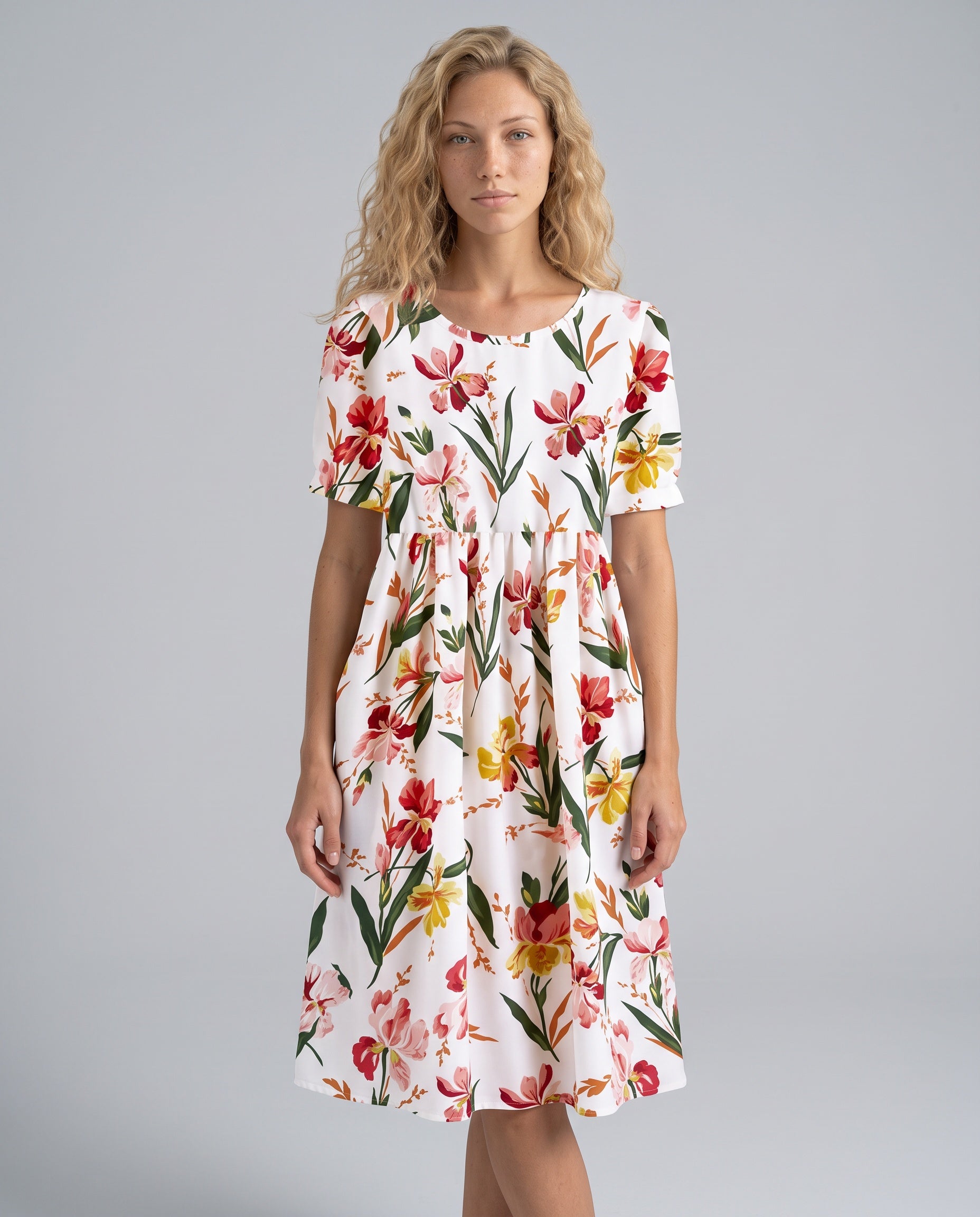 Leona | Floral Short Sleeve Midi Dress
