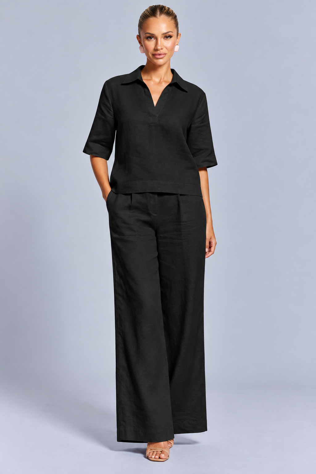 Karla | V-Neck Top and Wide-Leg Trousers Set