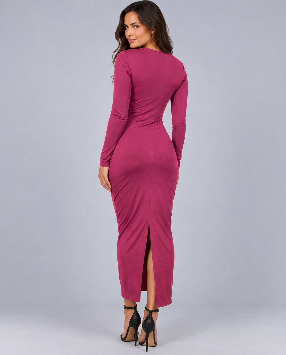 Alexis | Long Sleeve Midi Dress with Ruched Waist