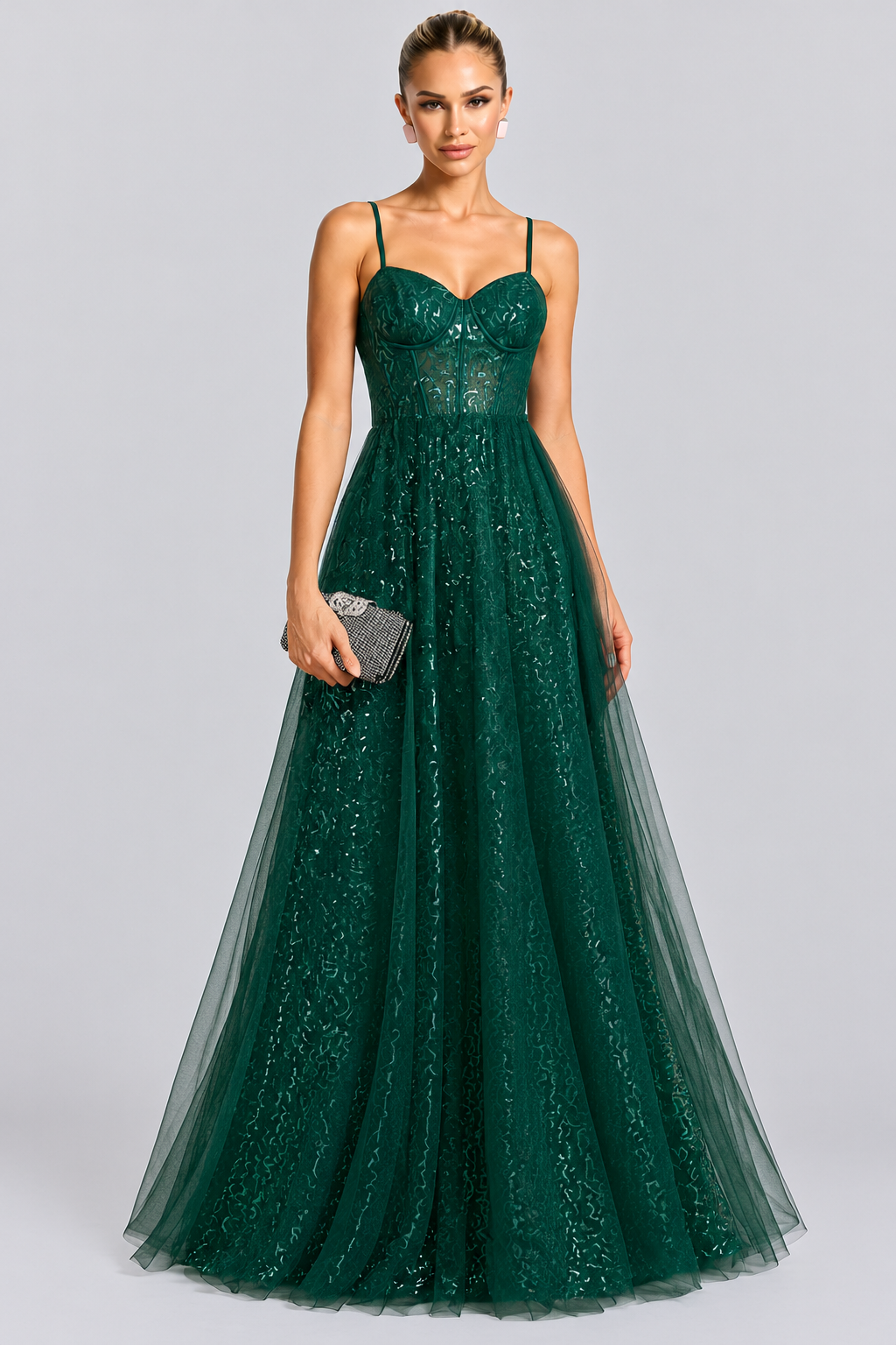 Karla | Sequin Maxi Prom Dress with Spaghetti Straps