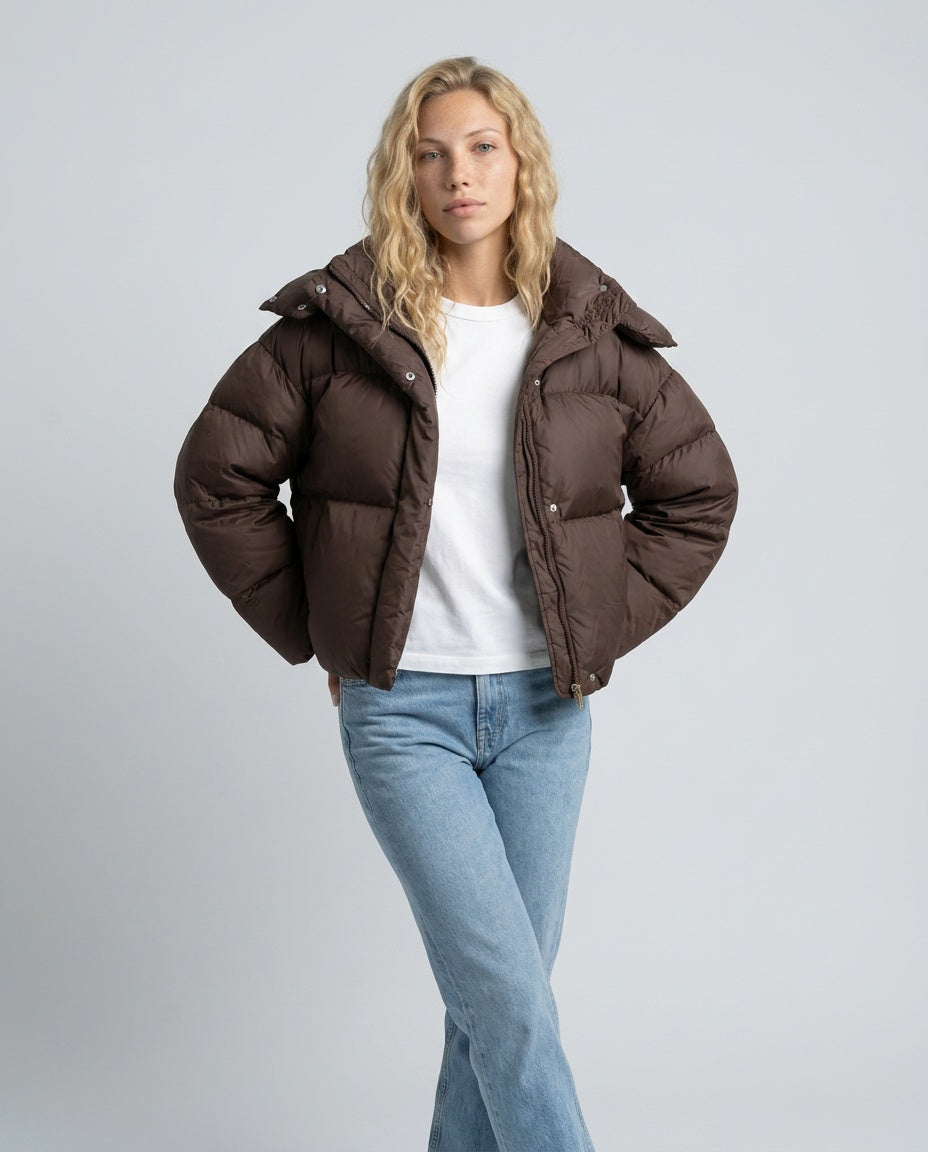 Gaia | Hooded Single-Breasted Puffer Jacket