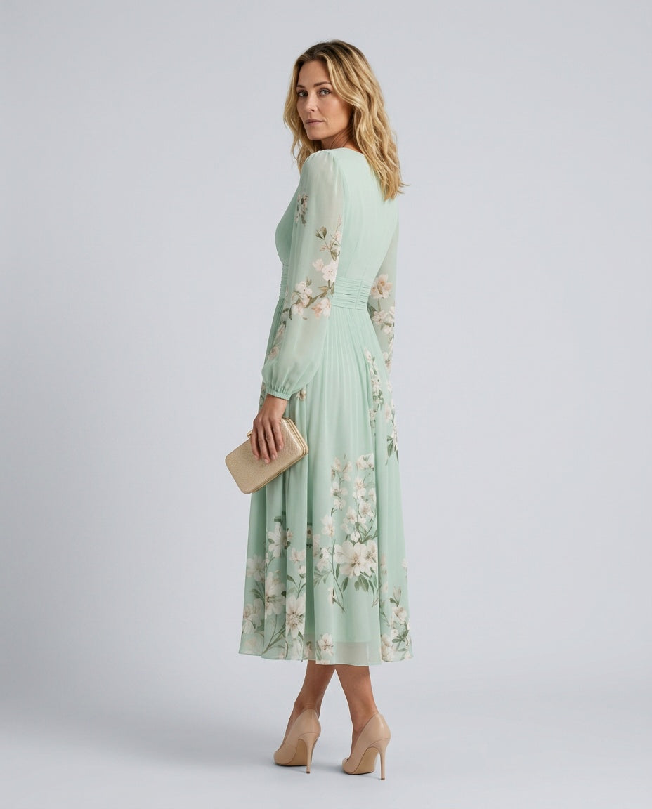 Soraya | Floral Print Deep V-Neck Midi Dress