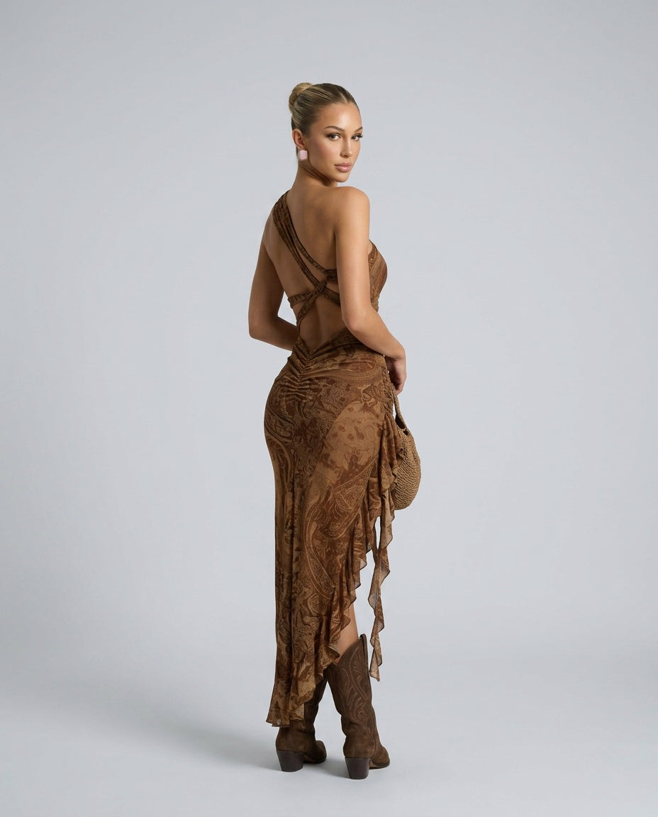 Marley | One-Shoulder Ruffled Slit Maxi Dress