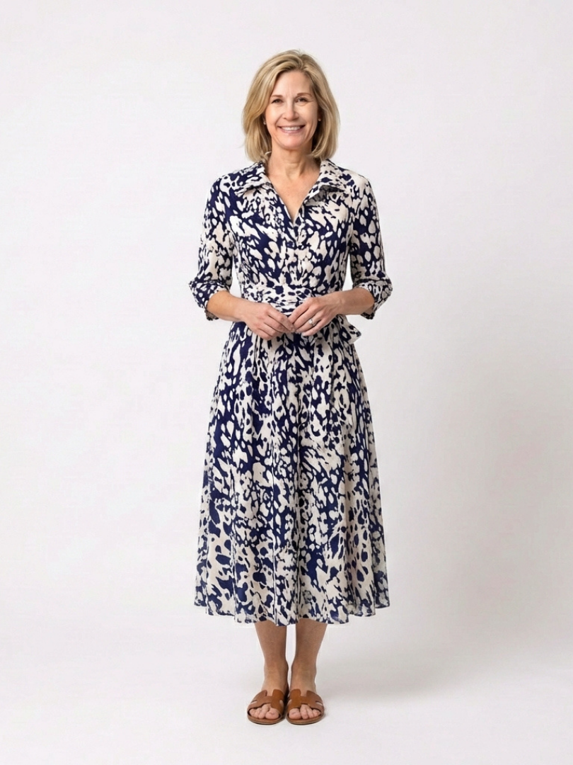 Carmen | Collared Long Sleeve Waist Tie Midi Dress