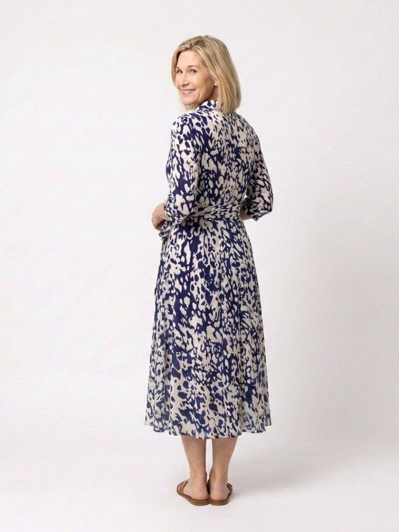Carmen | Collared Long Sleeve Waist Tie Midi Dress