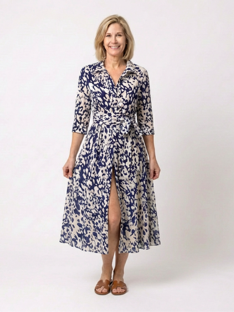 Carmen | Collared Long Sleeve Waist Tie Midi Dress
