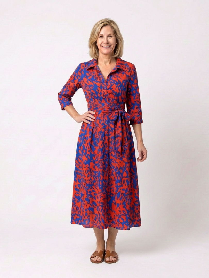 Carmen | Collared Long Sleeve Waist Tie Midi Dress