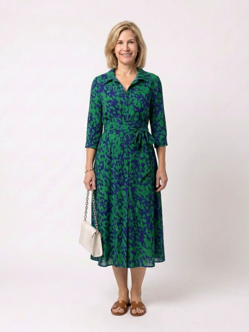 Carmen | Collared Long Sleeve Waist Tie Midi Dress