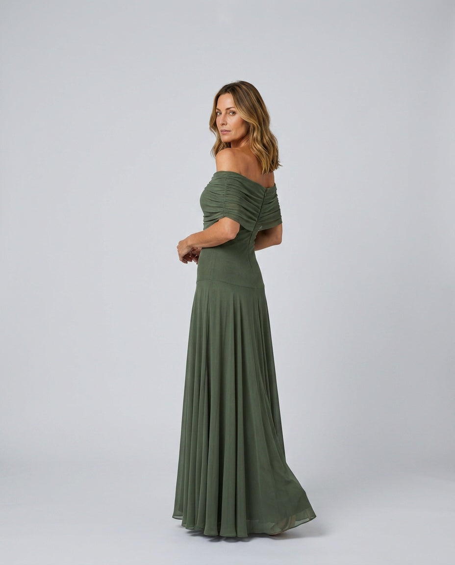 Camille | Off-Shoulder Draped Bodice Flowing Maxi Dress