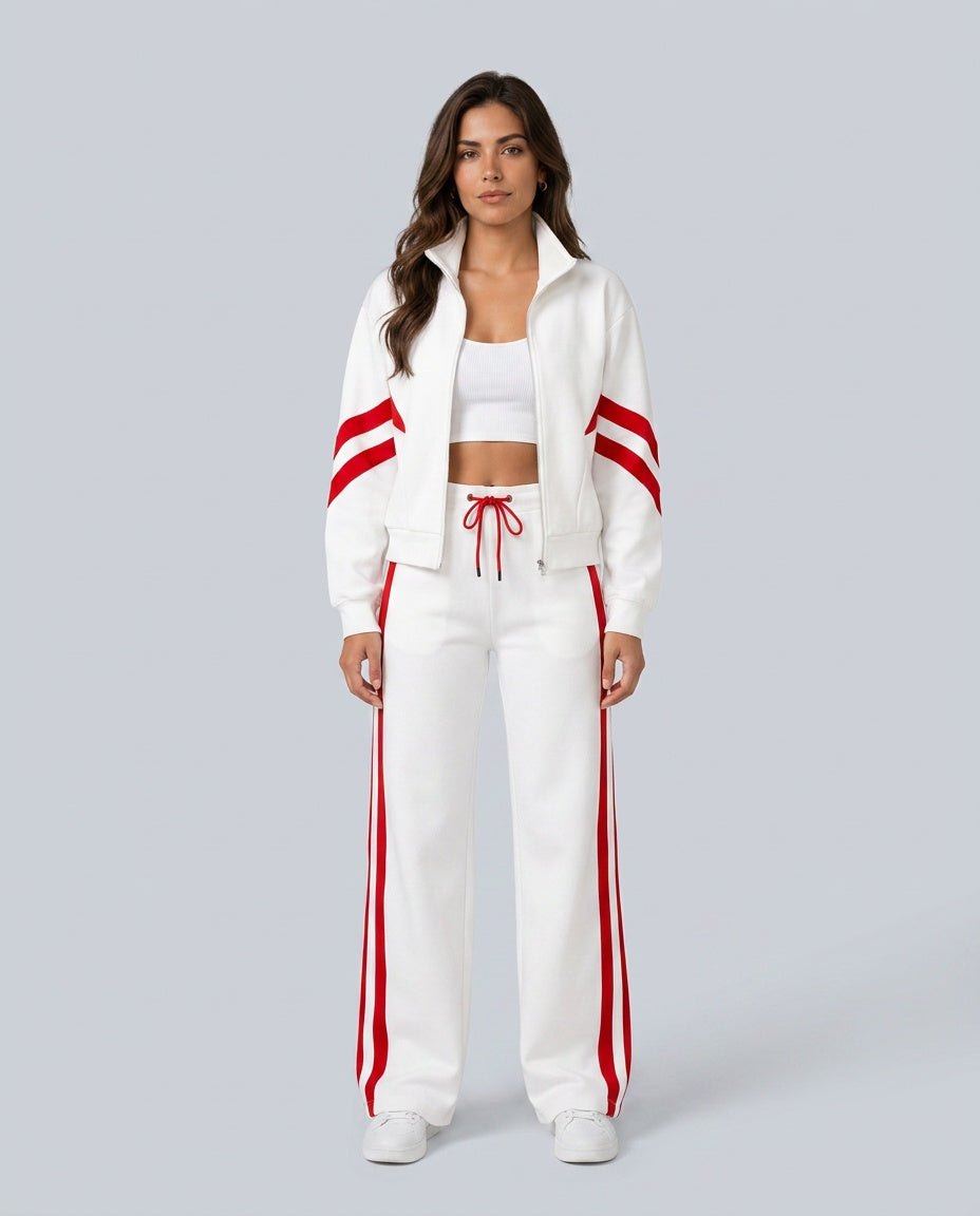 Savra | Contrast Stripe Knit Two-Piece Tracksuit Set
