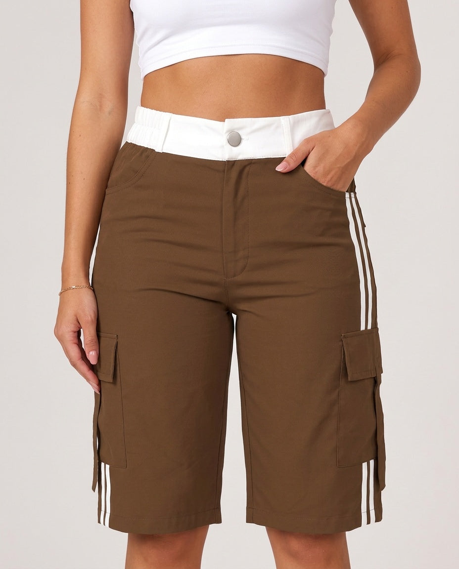 Antonella | Cargo Bermuda Shorts with Contrast Waistband