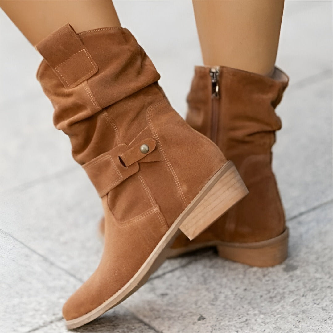 Frankie | Slouchy Suede-Look Western Ankle Boots