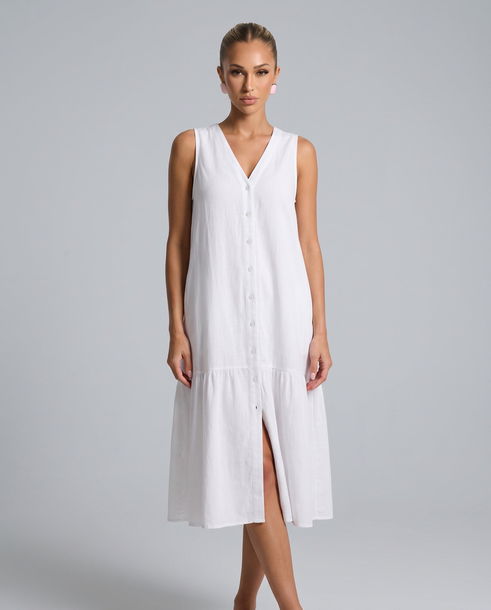 Ines | Sleeveless Button-Front Midi Dress