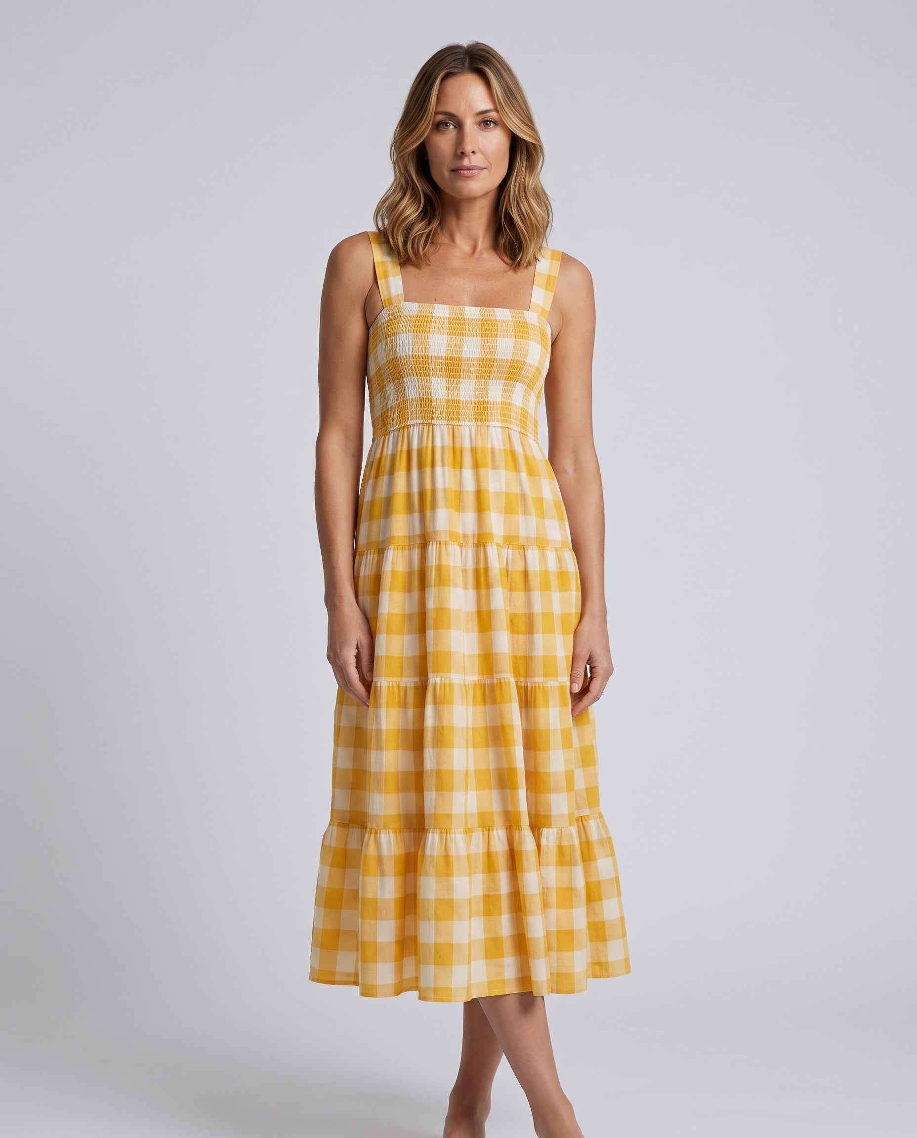 Sierra | Gingham Tiered Midi Dress