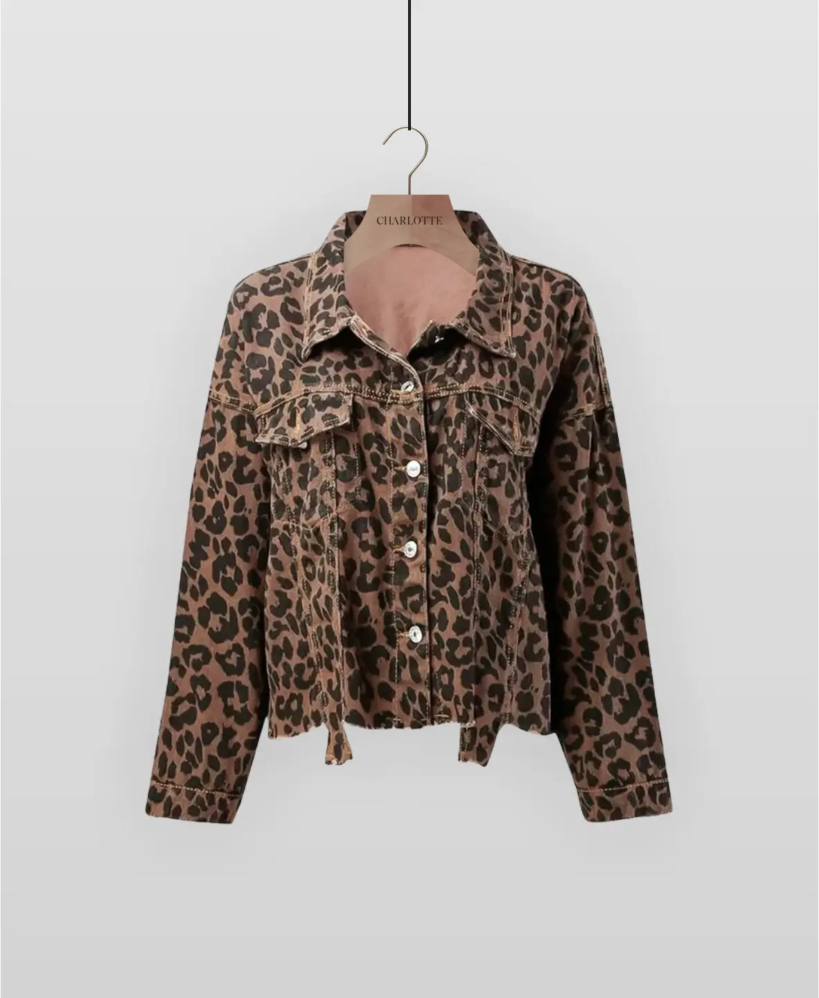 Beatrix | Leopard Print Long Sleeve Denim Jacket